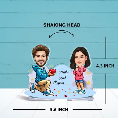 Personalized Proposing Couple Bobblehead Caricature Custom Cartoon Face Cutout Propose Theme Tabletop Decor for Girlfriend Boyfriend, Husband & Wife  Battery Powered Moving Head